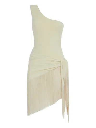 Taller Marmo Yacare One-shoulder Fringe Swimsuit In White