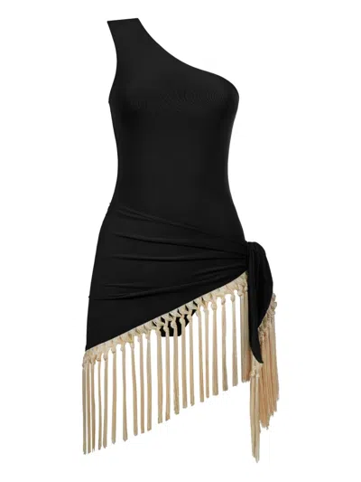 Taller Marmo Yacare One-shoulder Fringed Swimsuit In Black
