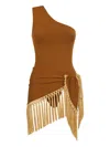 Taller Marmo Yacare One-shoulder Fringed Swimsuit In Brown
