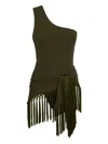 Taller Marmo Yacare One-shoulder Fringed Swimsuit In Green