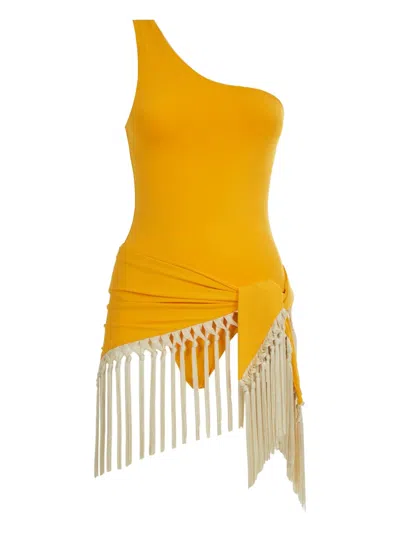 Taller Marmo Yacare One-shoulder Fringed Swimsuit In Orange