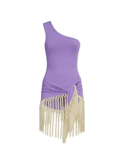 Taller Marmo Yacare One-shoulder Fringe Swimsuit In Purple