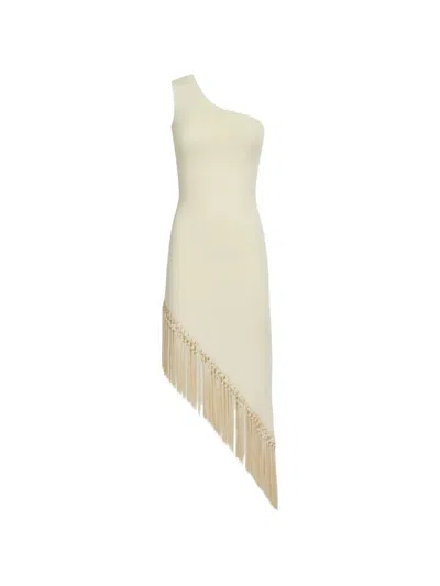 Taller Marmo Yacare One-shoulder Asymmetrical Fringed Jersey Midi Dress In Neutral