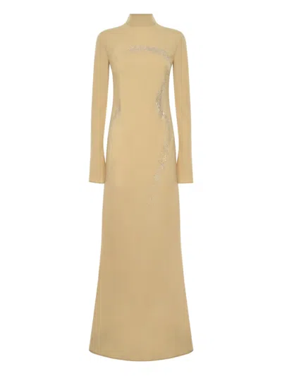 Taller Marmo Ziegfeld Embellished High-neck Maxi Dress In Neutral