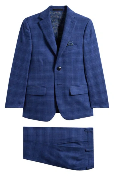 Tallia Kids' Navy Plaid Stretch Suit In Blue