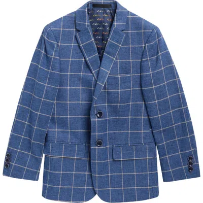 Tallia Kids' Windowpane Linen & Cotton Blazer In Blue