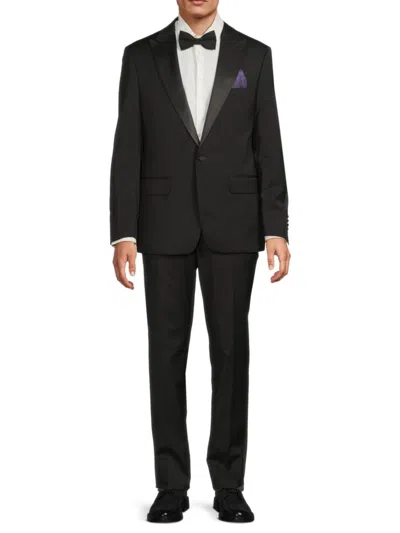 Tallia Men's Peak Lapel Wool Blend Twill Slim Fit Suit In Black