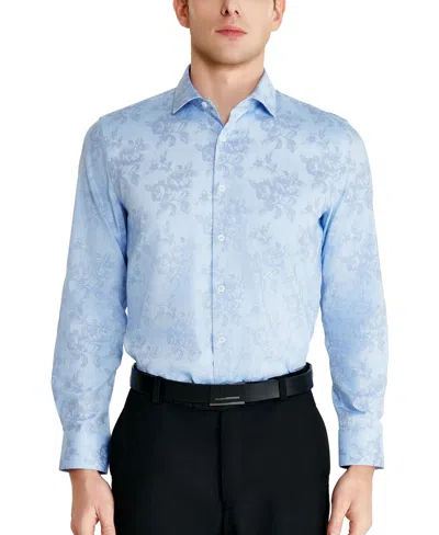 Tallia Men's Slim-fit Floral Stencil Oxford Dress Shirt In Blue