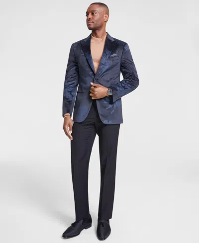 Tallia Men's Slim-fit Floral Velvet Sport Coat In Black,blue