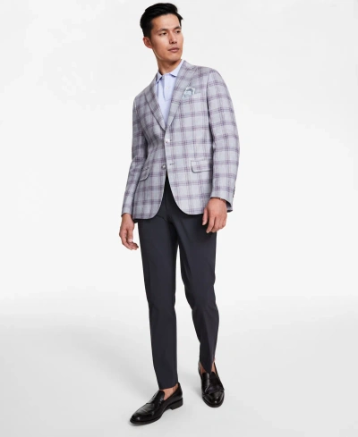 Tallia Men's Slim-fit Plaid Linen Sport Coat In Purple,grey