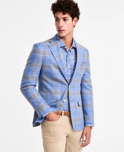 Tallia Men's Slim-fit Printed Notch-lapel Sport Coat In Blue,tan