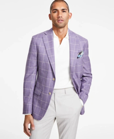 Tallia Men's Slim-fit Windowpane Wool-blend Sport Coat In Purple