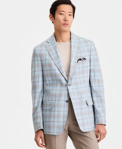 Tallia Men's Slim-fit Linen-blend Patterned Blazer In Blue