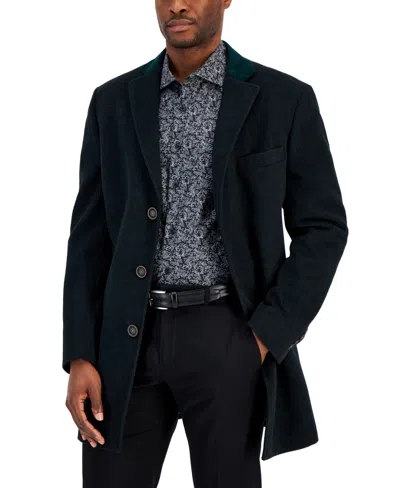 Tallia Men's Three-button Wool Blend Overcoat In Dark Green Olive