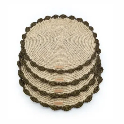Tallo De Olivo Hand Crocheted Round Placemat In Brown