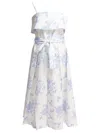 Tallulah Pleated Light Blue Floral Midi Dress In White