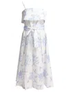 Tallulah Pleated Light Blue Floral Midi Dress In White