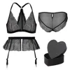 Tallulah Love Women's Black Midnight Rose Gift Set: Bralette, Ouvert, Suspender & Heart Box In Black