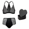 Tallulah Love Women's Black Midnight Rose Gift Set: Bralette,high-waisted Brief & Heart Box In Black