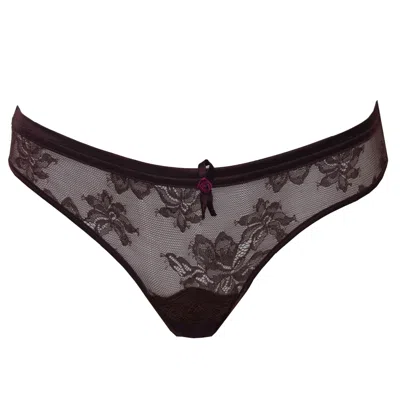 Tallulah Love Women's Purple Silk Plum Kitten Thong In Black