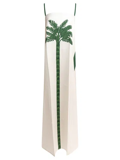 Tallulah Maxi Dress With Green Palm Tree Graphic In White