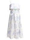 Tallulah Pleated Light Blue Floral Midi Dress In White