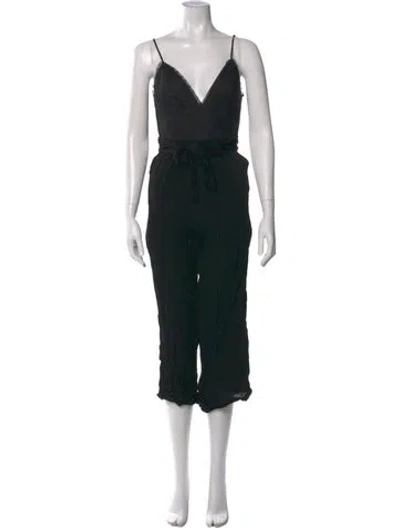 Pre-owned Talulah Lace Pattern V-neck Jumpsuit In Black