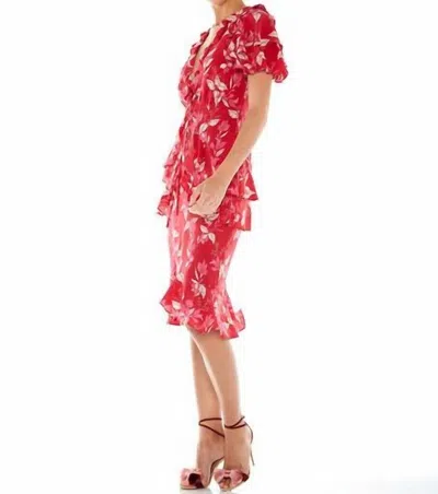 Talulah Pollen Midi Dress In Red Leaf Print In Pink