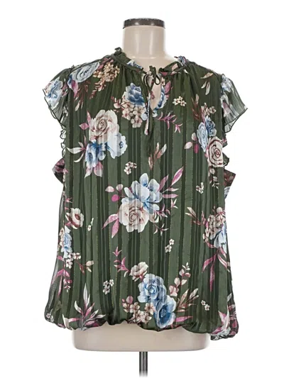 Pre-owned Tamara H. Short Sleeve Blouse In Green