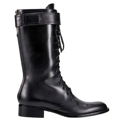 Pre-owned Tamara Mellon Black Mid-calf Combat Boots 20mm Heels $750