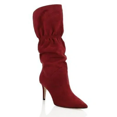 Pre-owned Tamara Mellon Burgundy Suede Marfa Mid-calf Slouch Boots 75mm Heels Us 6.5 / Eu In Red
