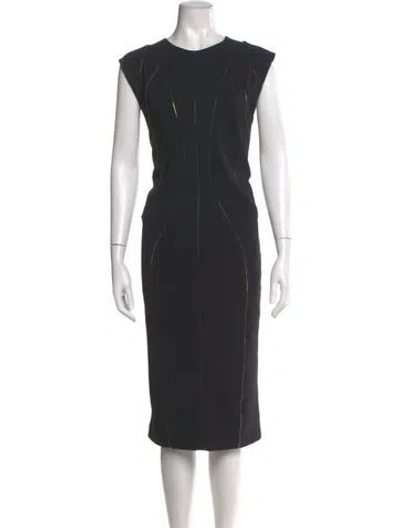 Pre-owned Tamara Mellon Crew Neck Midi Length Dress In Black