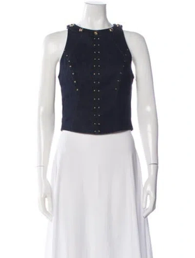 Pre-owned Tamara Mellon Crew Neck Sleeveless Crop Top In Blue