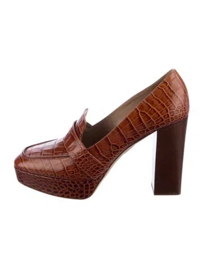 Pre-owned Tamara Mellon Embossed Leather Animal Print Pumps In Brown