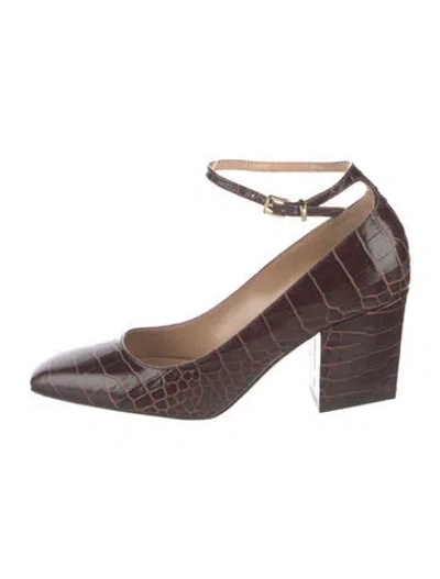 Pre-owned Tamara Mellon Embossed Leather Animal Print Pumps W/ Tags In Brown
