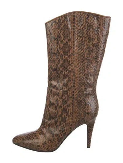 Pre-owned Tamara Mellon Embossed Leather Animal Print Western Boots In Brown