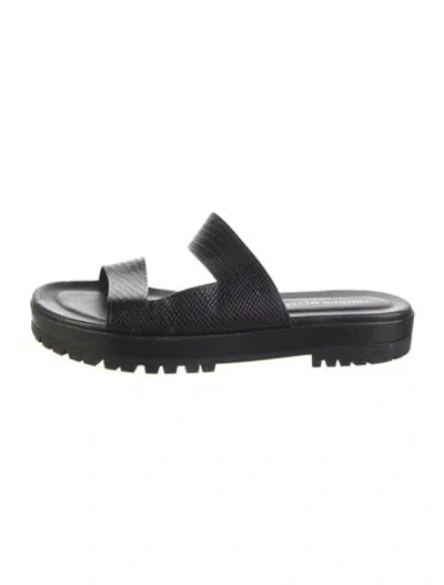 Pre-owned Tamara Mellon Embossed Leather Slides In Black