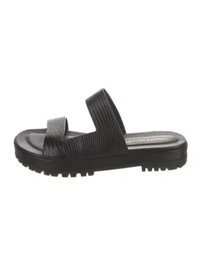 Pre-owned Tamara Mellon Embossed Leather Slides In Black