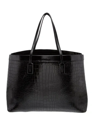 Pre-owned Tamara Mellon Embossed Leather Tote In Black