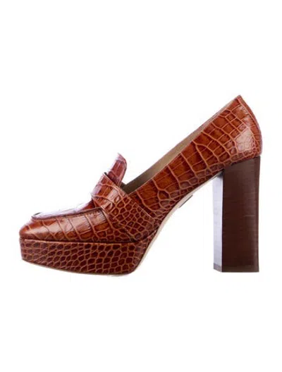 Pre-owned Tamara Mellon Gg Embossed Embossed Leather Pumps In Brown