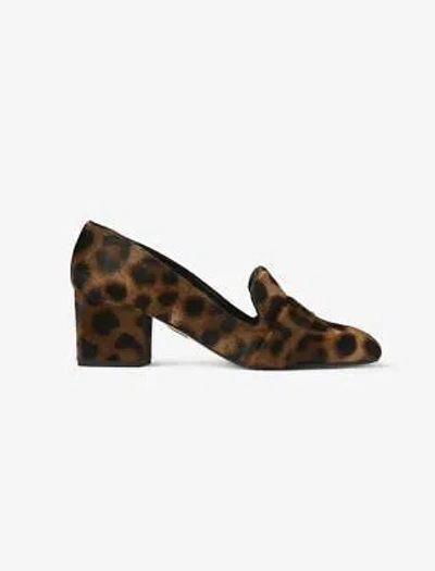 Pre-owned Tamara Mellon Haircalf Leopard Fellini Loafers 55mm Heels $595 In Multicolor