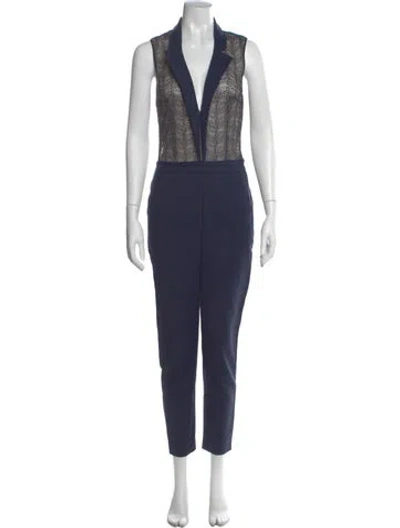 Pre-owned Tamara Mellon Lace Pattern Jumpsuit In Blue