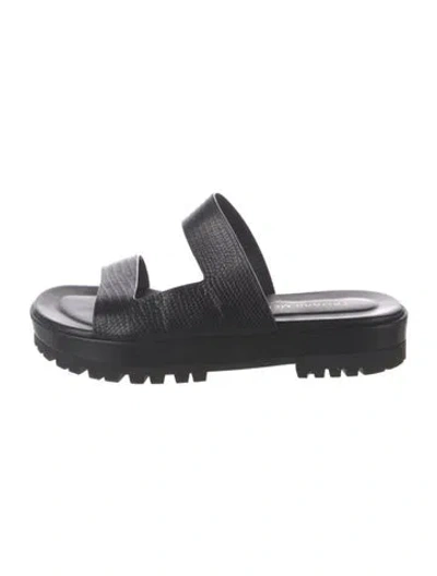 Pre-owned Tamara Mellon Leather Animal Print Slides In Black