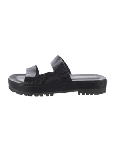 Pre-owned Tamara Mellon Leather Animal Print Slides In Black