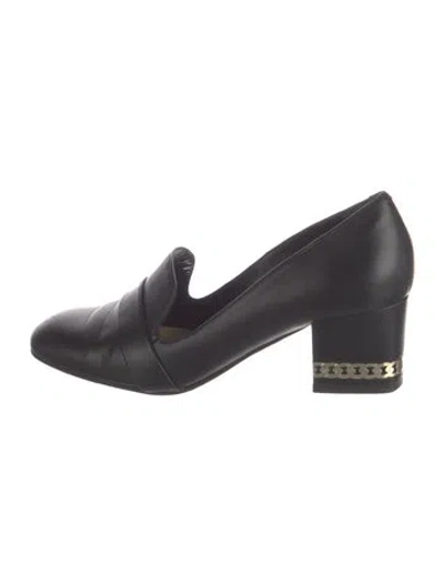 Pre-owned Tamara Mellon Leather Chain-link Accents Loafers In Black