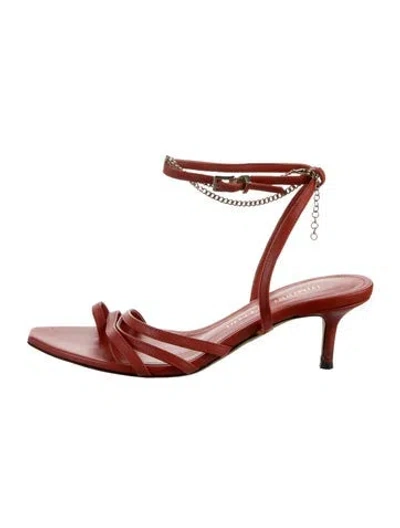 Pre-owned Tamara Mellon Leather Chain-link Accents Sandals In Orange