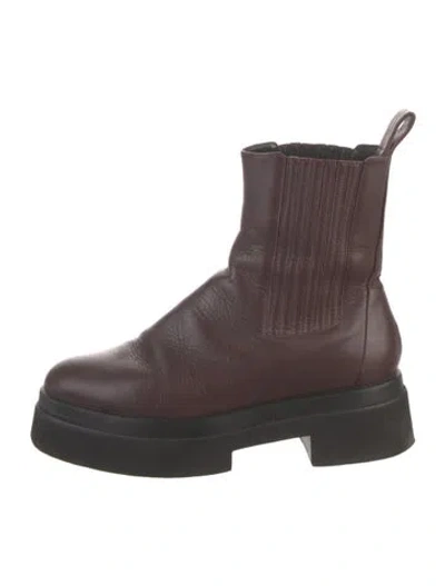 Pre-owned Tamara Mellon Leather Colorblock Pattern Combat Boots In Burgundy