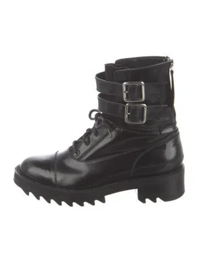 Pre-owned Tamara Mellon Leather Crystal Embellishments Combat Boots In Black