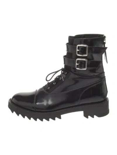 Pre-owned Tamara Mellon Leather Crystal Embellishments Combat Boots In Black