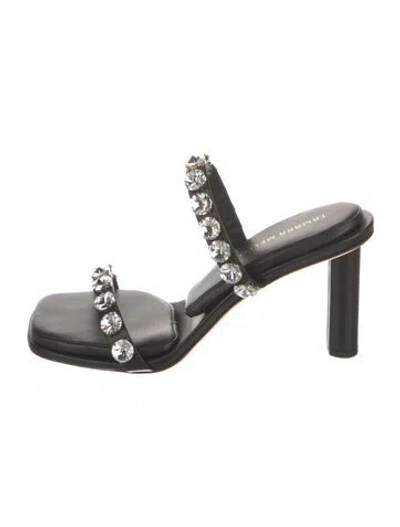 Pre-owned Tamara Mellon Leather Crystal Embellishments Slides In Black